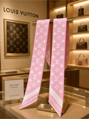 Luxury LV logo Pink Monogram Silk bag or hair  Scarf NWT 💯 silk